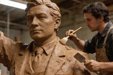 Professional artisan hand-refining a 1:1 scale realistic clay bust, showcasing Wensculp's highly customizable design-to-production workflow and 100% design fidelity