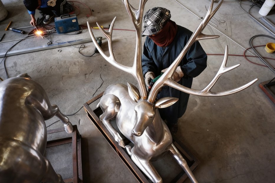 Bronze sculpture surface polishing and patina application at Wensculp
