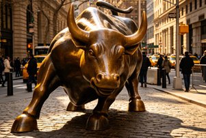 Iconic bronze charging bull statue for financial districts, serving as a Power & Business Symbols mascot to articulate corporate strength and prestige.