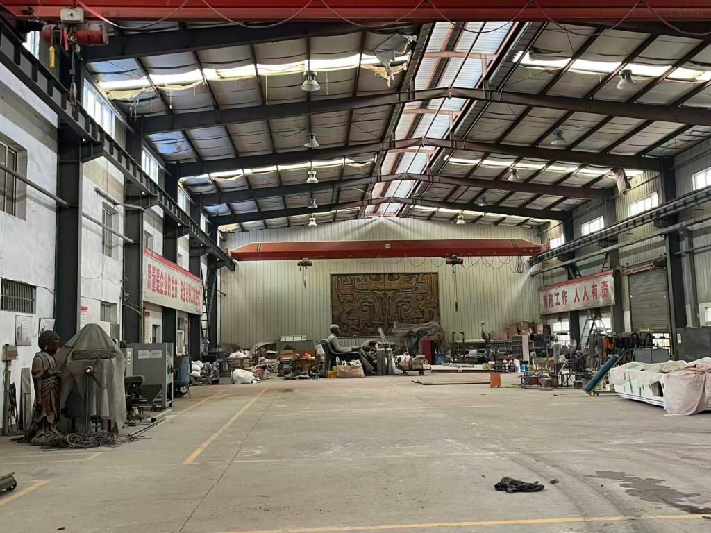 Wide assembly hall for extra-large outdoor statues at Wensculp, where Finite Element Analysis (FEA) is applied for structural integrity