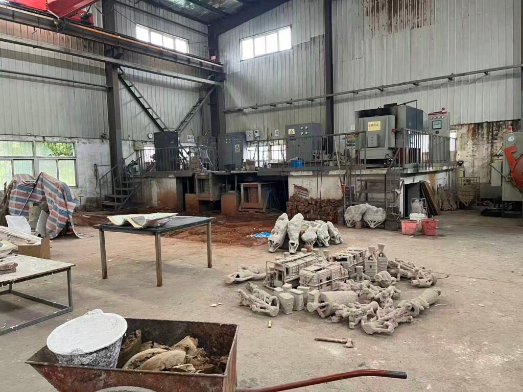 A view of the raw casting and production line at Wensculp, showcasing the industrial-scale manufacturing capability of bronze statuary
