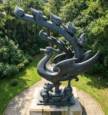 Monumental bronze mythical bird sculpture demonstrating the Structural Safety of Sculptures through internal 304 stainless steel armatures and wind-load resistance testing