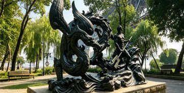 “Yinglong Painting the Rivers and Lakes” – Bronze sculpture – Height: approx. 7–8 meters – Location: Dayu Mythology Park, Hanyang Riverside Park, Wuhan, Hubei Province