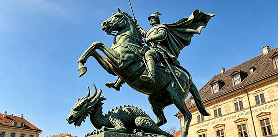 Bronze St George equestrian statue for parish patron commission