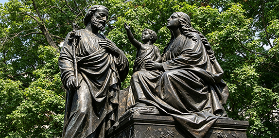 Bronze Holy Family statue group of Joseph Mary and the Child