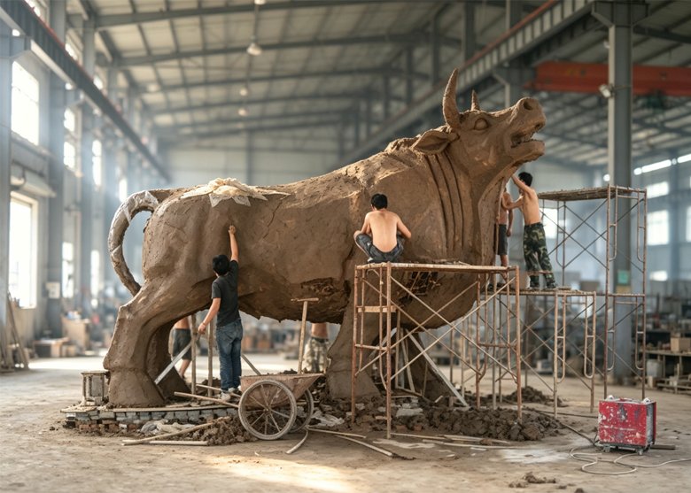 Bronze animal statue cost breakdown — clay sculpting stage at Winsun Sculpture factory