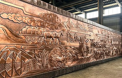 Hand forged copper relief mural handcrafted surface