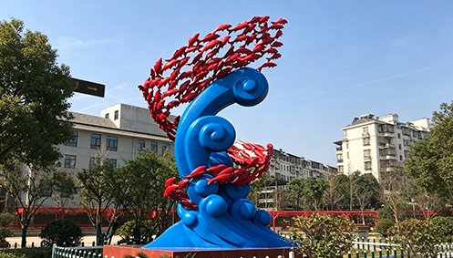 Colored abstract 304 stainless steel sculpture at Huangshihai Plaza, Wuhan