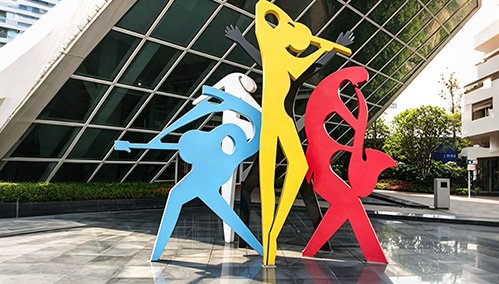 Colored forged stainless steel figure sculptures at Wuhan Vanke Hanyang International