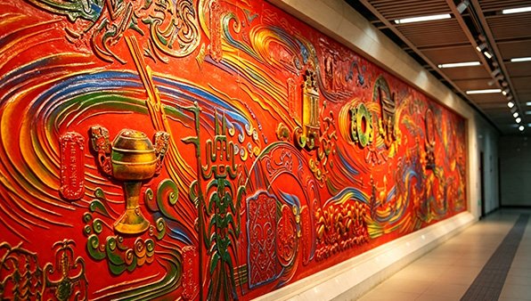 Chu style forged copper relief mural metro line 2