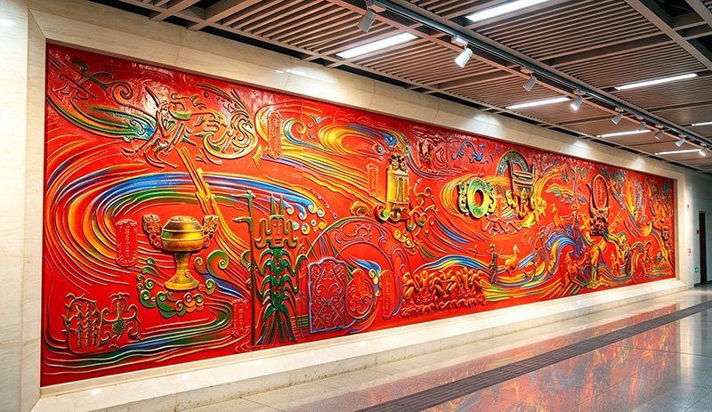 "Ancient Rhyme of Chu Style" Forged Copper Relief Mural