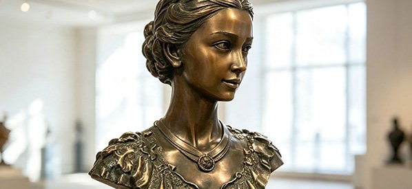  Lifelike custom female bronze portrait bust sculpted from photographs for home or office decor 