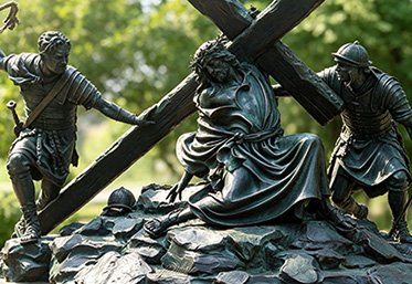 Bronze religious sculpture group depicting a sacred biblical scene