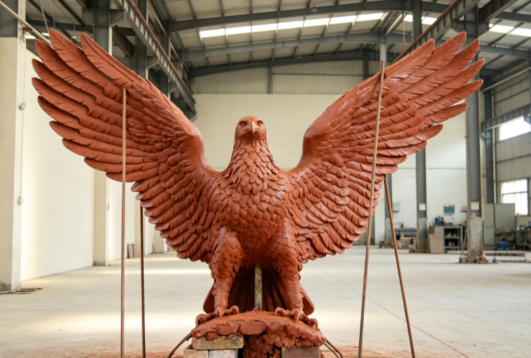 Full-scale clay model of a custom bronze animal statue process for client approval