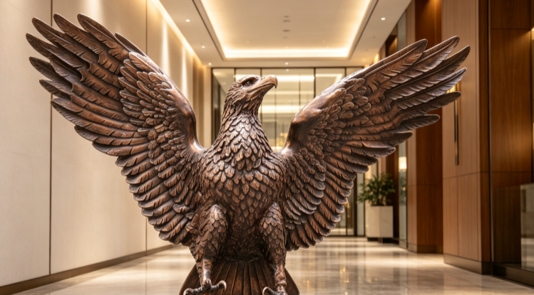 Bronze eagle sculpture with spread wings at Palm Springs Hotel Wuhan