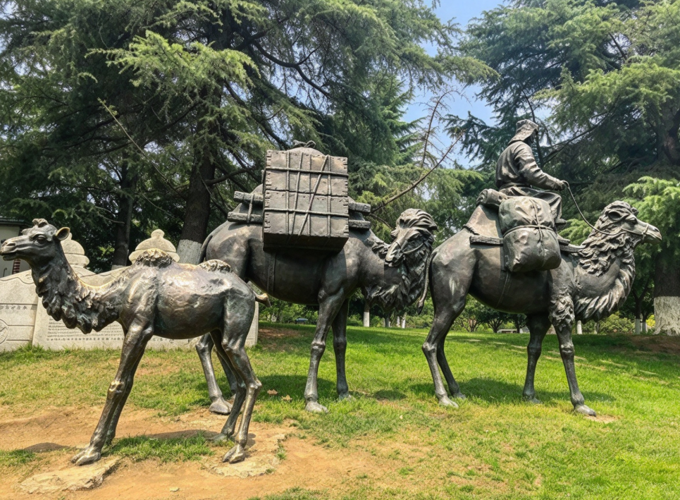 shipping a bronze statue from China — camel caravan installed overseas